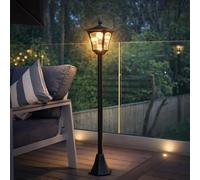 Festive Lights Lampadaire Solaire LED Noir Éclairage Blanc Chaud 120cm pour Jardin, Entrées, Chemins (Pile Rechargeable Incluse) - Ecologique et Economique Été comme Hiver
