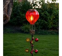 Festive Lights Lampe solaire sur piquet - Flamme mobile - Montgolfière rouge - Avec éolienne - Décoration de jardin - Éclairage LED