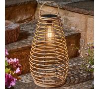 Festive Lights - Lanterne de jardin Venus à énergie solaire marron de 38 cm avec ampoule LED style filament blanc chaud - Lumière extérieure effet rotin IP44 résistante aux intempéries