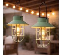 Festive Lights Lanterne solaire à suspendre de 21 cm avec LED effet filament blanc chaud - Aspect métal rustique antique, certifié IP44, éclairage de jardin décoratif extérieur (2, Vert)