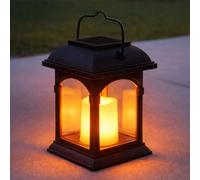 Festive Lights Lanterne Solaire Décorative pour Extérieur Bougie Vacillante LED Waterproof 15cm de Hauteur, Parfait pour une Lampe de Table Solaire Lanterne Suspendue Extérieure Noire Mat