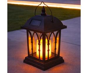 Festive Lights Lanternes Solaires Décoratives Extérieures Noir Mat avec Éclairage Bougie LED Effet Vacillant Waterproof (27cm hauteur)