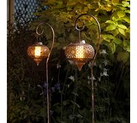 Festive Lights - Lot de 2 lanternes de jardin Osman à énergie solaire sur piquet - LED ambrées