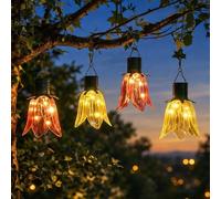 Festive Lights Lot de 4 tulipes solaires d'extérieur - Lanterne à suspendre - Lampes solaires de jardin pour l'extérieur - Décoration de jardin (4 tulipes solaires)