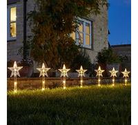 Festive Lights Lot de 8 étoiles de Noël sur Piquet de 35 cm - LED Blanc Chaud alimentées par Piles - Décoration de Jardin ou allée