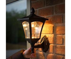 Festive Lights Luminaire Extérieur Applique Murale Solaire 6 LED Noire d'Extérieur 29cm Waterproof (Pile Rechargeable Incluse) (Éclairage Blanc chaud)