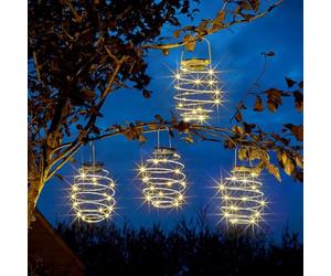 Festive Lights Suspensions Spirales Lumineuses Solaires Effet Lanterne Éclairage 64 LED (Lot de 4) pour la Décoration Extérieure du Jardin - 19cm