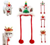 Festive Lion Dance Dragon Head Pet Hat, Chinese New Year Celebration Cute Dog Cat Cap, Adjustable Soft Plush Winter Warm Spring Festival Pet Costume Hat