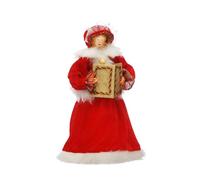 Festive Productions Cimier de sapin de Noël - 30 cm - Rouge et blanc - Ange chanteur chanteur - Décoration traditionnelle de style victorien - Élégante décoration festive