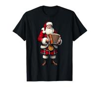Festive Scottish Christmas Art For Women And Men T-Shirt Père Noël en kilt écossais traditionnel avec accordéon, Noir, S