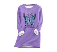Festive Sweat-shirt pour femme 2024 pour femme - Pull doublé d'hiver chaud en peluche - Pull décontracté épais pour femme, violet, 5XL