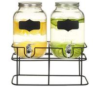 Festnight 2 pcs Distributeur de Boisson Vintage avec Support en Verre avec Robinet Transparent 2 x 4 L Verre