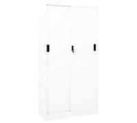 Festnight Armoire de Bureau à Porte Coulissante Métallique, Verrouillable, à Rideaux, 90x40x180 cm - Blanc