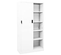 Festnight Armoire de Bureau avec Porte Coulissante,Armoire de Rangement,Classeur Meuble de Rangement,Étagères Réglables en Hauteur,battantes verrouillable,Blanc 90x40x180 cm Acier