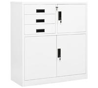 Festnight Armoire de Bureau Verrouillable,Armoire de Bureau Metallique,Armoire de Rangement Bureau,Meuble Rangement Papier administratif,avec Portes battantes et tiroirs 90x40x102 cm-Blanc