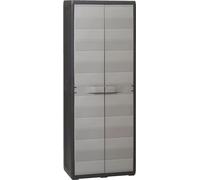 Festnight Armoire de jardin avec 3 compartiments, pour outils, balais, noir et gris