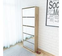 Festnight Armoire Meuble à Chaussures 5 Etages avec Miroir Chêne 63 x 17 x 169,5 cm