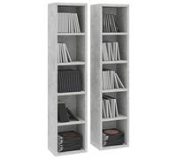 Festnight Armoires à CD Étagère CD Étagère de Rangment 2 pcs Gris béton 21x16x93,5 cm Aggloméré