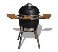 Festnight- Barbecue à Charbon Kamado Céramique 81 cm avec 2 étagères en Bois Pliables latérales