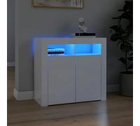 Festnight Buffet avec LED Commode de Eclairage LED Meuble de Rangement Salon Meuble Aquarium Buffet Salon Buffet Cuisine Buffet Salle a Manger Bois Blanc Brillant 80 x 35 x 75 cm