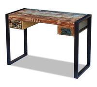 Festnight Bureau d'Ordinateur, Table de Bureau, Table Console de Bureau en Bois de récupération avec Deux tiroirs Multicolore 110 x 50 x 77 cm