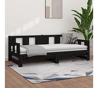 Festnight Canapé Convertible 2 Places, Banquette Coulissante, Lit Double en Bois pour Adultes et Enfants, Cadre Noir - 80 x 200 cm