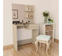 Festnight Coiffeuse Table de Maquillage avec Miroir Aggloméré 75 x 40 x 141 cm Blanc/chêne
