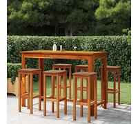 Festnight Ensemble de Bar de Jardin,Ensemble de Jardin en Bois d'acacia Set, 1 Table bistrot en Bois et 6 tabourets,avec Toit Fonctionnel， pour extérieur terrasse Balcon，7 pcs Bois d'acacia Solide