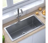 Festnight Evier Cuisine, Évier en INOX,evier Cuisine 1 bac,evier INOX 1 bac, avec Crépine Evier Encastré Evier Rectangulaire-60 x 30 x 20 cm-Argent