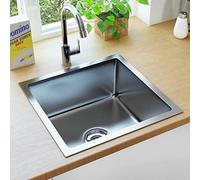 Festnight Evier Cuisine, Évier en INOX,evier Cuisine 1 bac,evier INOX 1 bac, avec Crépine Evier Encastré Evier Rectangulaire-44 x 44 x 20 cm-Argent