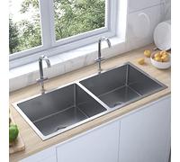 Festnight Evier Cuisine, Évier en INOX,Evier Cuisine 2 Bacs,Evier Cuve Double,avec Crépine Evier Encastré Evier Rectangulaire -100 x 44 x 20 cm (Two Sinks)-Argent