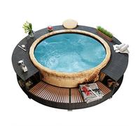 Festnight Garden Rattan Spa Outdoor,Cadre de Spa,Contour de Spa en polyrotin Noir