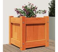 Festnight Jardinière Extérieure en Bois de Pin Brun - Bac à Fleurs Carré - 31x31x31 cm - Rustique - Durable - Trous de Drainage - Montage au Sol