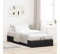 Festnight Lit 90 x 190 avec sommier et Rangement Lit Coffre 140x200 avec Rangement Lit Double avec à Lattes Lit 2 Personnes Lit Rembourré Cadre de lit ottoman-Noir-90 x 190 cm
