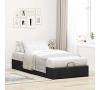 Festnight Lit Coffre 90 x 200 cm avec Sommier et Rangement - Double Ottoman à Lattes Rembourré - Noir