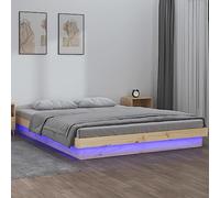 Festnight lit LED 160 x 200 avec sommier Cadre de lit 160 x 200 Sommier 160 x 200 Lit Double avec à Lattes Lit 2 Personnes Lit Adulte Cadre de lit en Bois-Naturel-160 x 200 cm