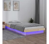 Festnight lit LED 90 x 190 avec sommier Cadre de lit 90 x 190 Sommier 90 x 190 Lit Simple avec à Lattes Lit 1 Personnes Lit Adulte Cadre de lit en Bois-Naturel-90 x 190 cm