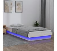 Festnight lit LED 90 x 190 avec sommier Cadre de lit 90 x 190 Sommier 90 x 190 Lit Simple avec à Lattes Lit 1 Personnes Lit Adulte Cadre de lit en Bois-Blanc-90 x 190 cm
