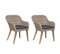 Festnight Lot de 2 Chaises d'extérieur Fauteuil en résine tressée Fauteuil de Jardin Chaise de Jardin en résine tressée Marron et Gris foncé