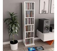 Festnight Meuble CD Etagères de Rangement pour CD et DVD Meuble de Rangement Blanc Brillant 21 x 16 x 88 cm Aggloméré