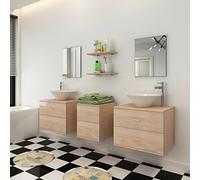 Festnight Meuble de Salle de Bain 7 pièces de mobilier de Salle de Bain et lavabo Beige