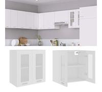 Festnight Meuble Haut de Cuisine vitrée,Armoire en Verre Suspendue,Casiers de Rangement de Cuisine,Placard Armoire de Rangement, Meuble Mural avec Portes-Blanc Verre 60 cm