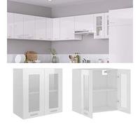 Festnight Meuble Haut de Cuisine vitrée,Armoire en Verre Suspendue,Casiers de Rangement de Cuisine,Placard Armoire de Rangement, Meuble Mural avec Portes-Blanc Brillant Verre 60 cm