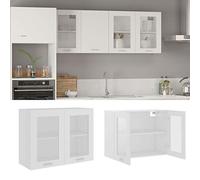 Festnight Meuble Haut de Cuisine vitrée,Armoire en Verre Suspendue,Casiers de Rangement de Cuisine,Placard Armoire de Rangement, Meuble Mural avec Portes-Blanc Verre 80 cm