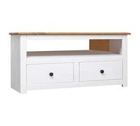 Festnight Meuble TV d'angle Banc TV de Salon 93x55x49 cm Blanc Pin Assortiment Panama