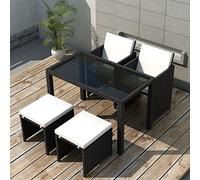 Festnight mobilier de Jardin Résine tressée 11 pcs Noir 1 Table, 2 chaises, 2 tabourets et 6 Coussins