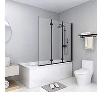Festnight Paroi de Baignoire Pliable 3 Panneaux ESG 130x138 cm Noir