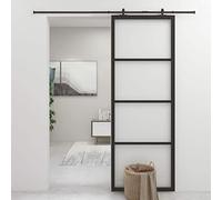 Festnight Porte coulissante Aluminium et Verre, Porte coulissante Design, Verre de sécurité ESG satiné - 76x205 cm Noir