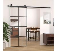 Festnight Porte coulissante Verre,Porte coulissante Interieur Verre,Porte coulissante en Verre Interieur avec Rail,vitre Verre coulissante 90 x 205 cm-4x2 Grilles -Transparent-Noir
