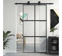 Festnight Porte intérieure Vitrée Porte Vitrée Porte de Chambre Porte Intérieure Moderne Porte de Salle de Bain Maison Verre trempé Aluminium-Noir & Transparent & mat-102.5 x 205 cm